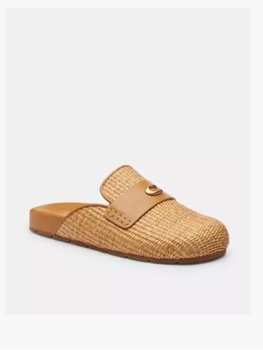 🤎 Coach Bag Natural Tan Straw Raffia Gold & Leather Slip-On Mule Clog Sneaker 11 - Picture 10 of 12